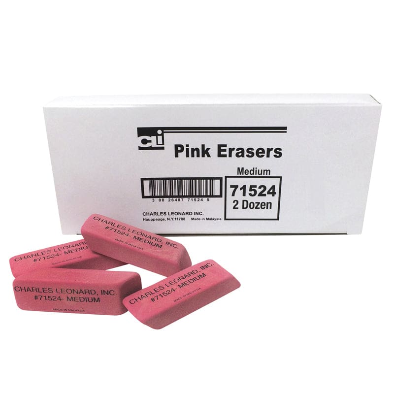24/Bx Pink Economy Wedge Erasers Medium (Pack of 6) - Erasers - Charles Leonard