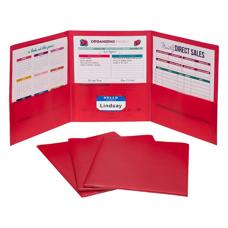 3 Pocket Poly Portfolio Red 24Bx - Folders - C-Line Products Inc