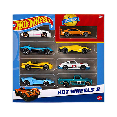 Hot Wheels Set of 8 Basic Toy Cars and Trucks in 1:64 Scale