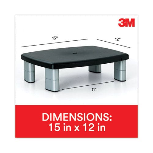 3M Adjustable Height Monitor Stand 15 X 12 X 2.63 To 5.78 Black/silver Supports 80 Lbs - School Supplies - 3M™