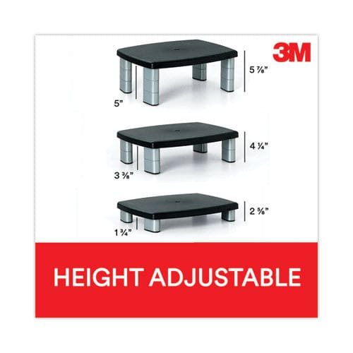 3M Adjustable Height Monitor Stand 15 X 12 X 2.63 To 5.78 Black/silver Supports 80 Lbs - School Supplies - 3M™