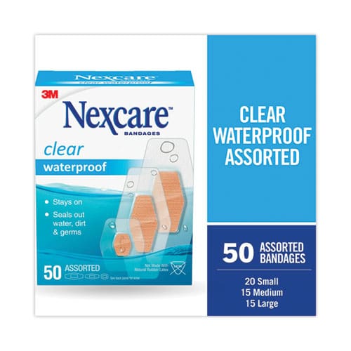 3M Nexcare Waterproof Clear Bandages Assorted Sizes 50/box - Janitorial & Sanitation - 3M Nexcare™