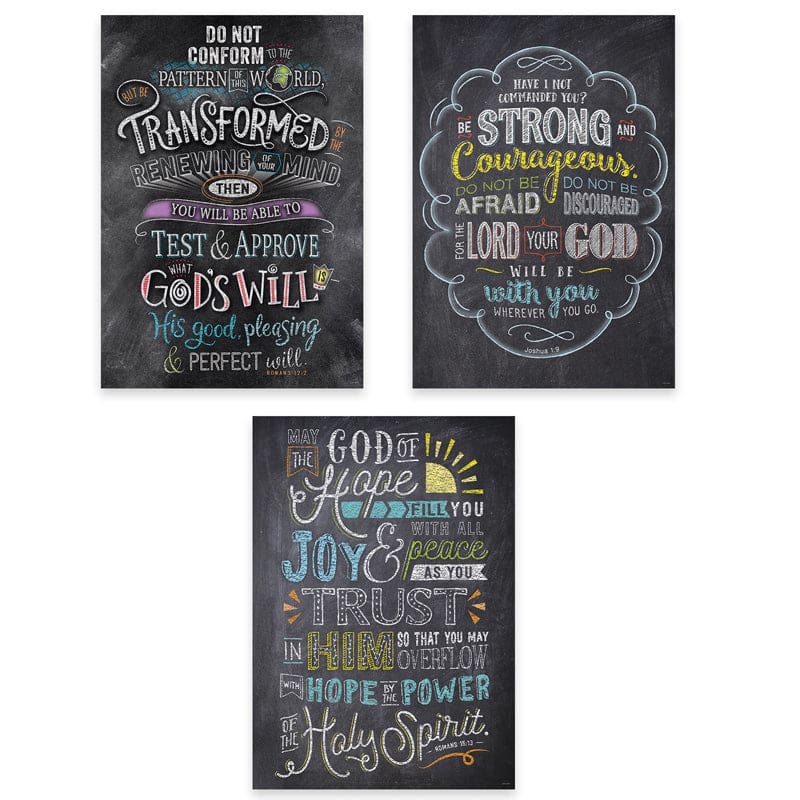 3Pk Posters Bible Verses In Chalk Rejoice Inspire U (Pack of 3) - Inspirational - Creative Teaching Press