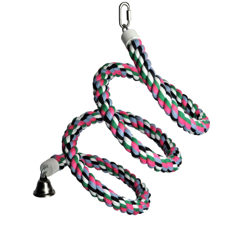 A and E Cages Rainbow Cotton Rope Boing with Bell Bird Toy MD - Pet Supplies - A and E