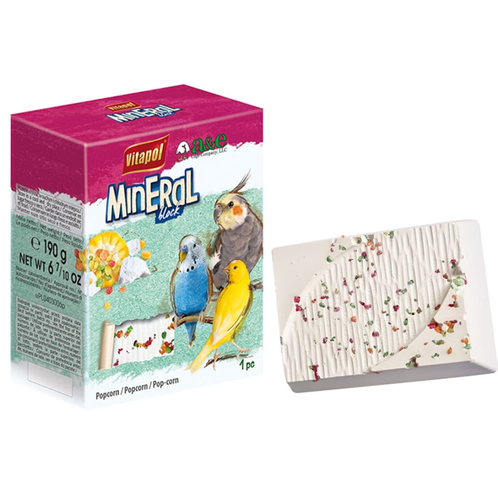 A and E Cages Vitapol Infused Mineral Block for Birds Popcorn 190 grams - Pet Supplies - A and E