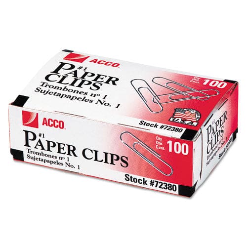 ACCO Paper Clips #1 Nonskid Silver 100 Clips/box 10 Boxes/pack - Office - ACCO