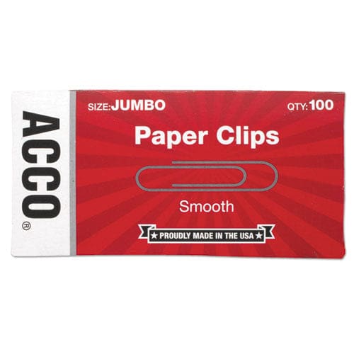 ACCO Paper Clips Jumbo Smooth Silver 100 Clips/box 10 Boxes/pack - Office - ACCO