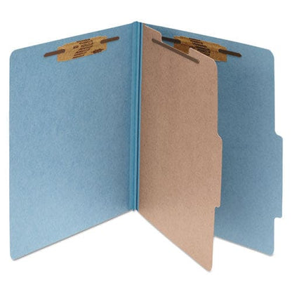 ACCO Pressboard Classification Folders 2 Expansion 1 Divider 4 Fasteners Legal Size Sky Blue Exterior 10/box - School Supplies - ACCO