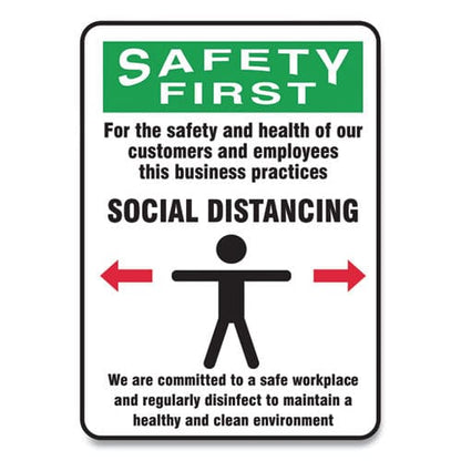 Accuform Social Distance Signs Wall 7 X 10 Customers And Employees Distancing Clean Environment Humans/arrows Green/white 10/pk - Office -