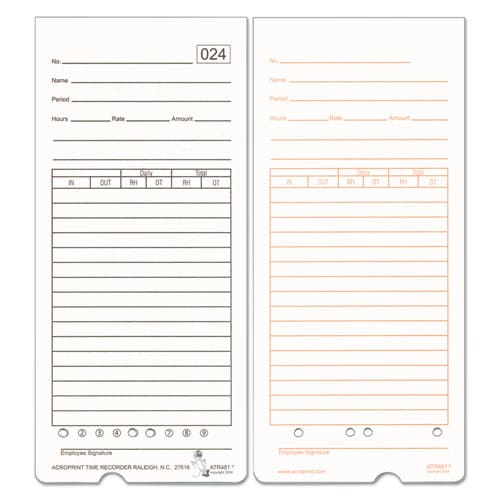 Acroprint Time Clock Cards For Acroprint Atr480 Two Sides 7.5 X 3.35 50/pack - Office - Acroprint®