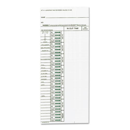 Acroprint Time Clock Cards For Acroprint Att310 One Side 4 X 10 200/pack - Office - Acroprint®