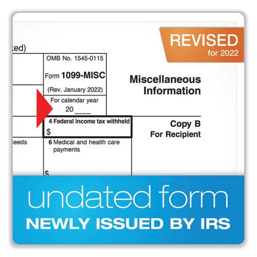 Adams 1099-misc Five-part Laser Forms And Envelopes Fiscal Year: 2022 5-part Carbonless 8 X 5 2 Forms/sheet 10 Forms Total - Office - Adams®