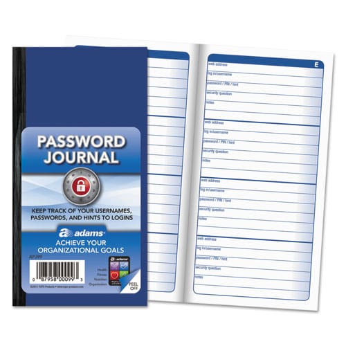 Adams Password Journal One-part (no Copies) 3 X 1.5 4 Forms/sheet 192 Forms Total - Office - Adams®