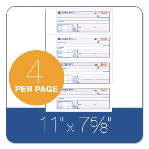 Adams Receipt Book Three-part Carbonless 7.19 X 2.75 4 Forms/sheet 100 Forms Total - Office - Adams®