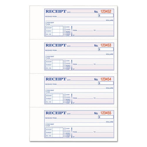 Adams Tops 3-part Hardbound Receipt Book Three-part Carbonless 7 X 2.75 4 Forms/sheet 200 Forms Total - Office - Adams®