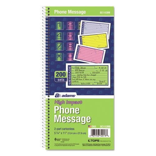 Adams Wirebound Telephone Book With Multicolored Messages Two-part Carbonless 4.75 X 2.75 4 Forms/sheet 200 Forms Total - Office - Adams®