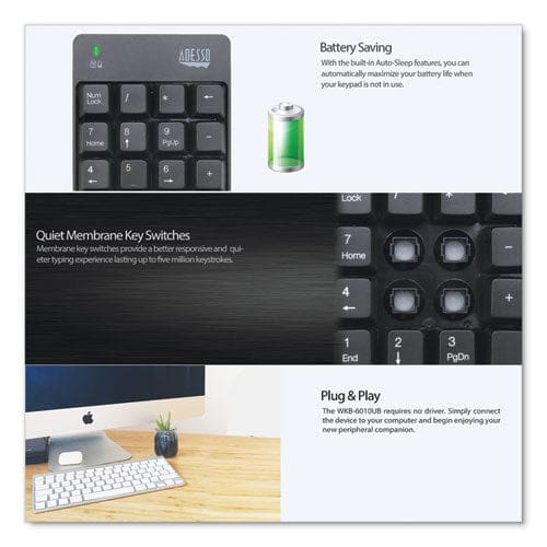 Adesso Wkb6010ub Wireless 18-key Numeric Usb Keypad Black - Technology - Adesso