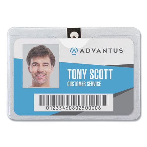 Advantus Id Badge Holders With Clip Horizontal Clear 4.13 X 3.38 Holder 3.88 X 3 Insert 50/pack - Office - Advantus