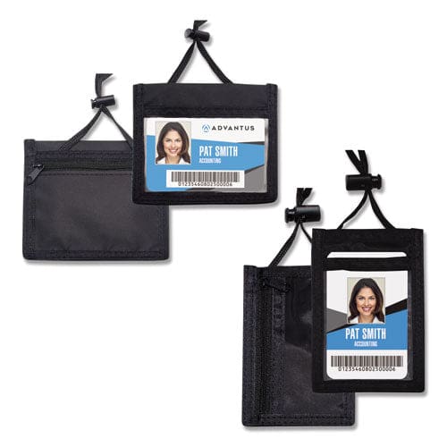 Advantus Id Badge Holders With Convention Neck Pouch Horizontal Black/clear 5 X 4.25 Holder 2.75 X 4 Insert 48 Cord 12/pack - Office -