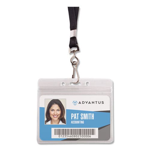 Advantus Resealable Id Badge Holders J-hook And 36 Lanyard Horizontal Frosted 4.13 X 3.75 Holder 3.88 X 2.63 Insert 20/pack - Office -