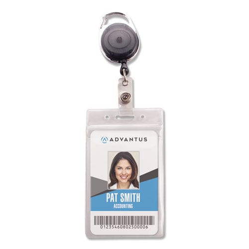 Advantus Resealable Id Badge Holders With 30 Cord Reel Vertical Frosted 3.68 X 5 Holder 2.5 X 4 Insert 10/pack - Office - Advantus