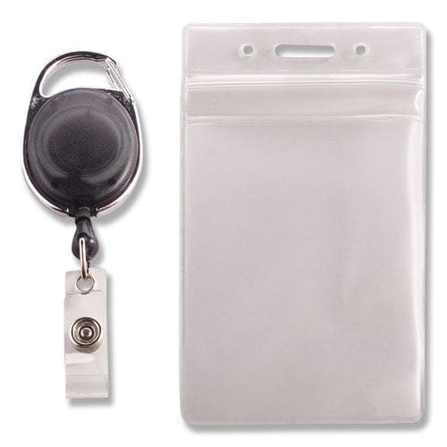 Advantus Resealable Id Badge Holders With 30 Cord Reel Vertical Frosted 3.68 X 5 Holder 2.5 X 4 Insert 10/pack - Office - Advantus