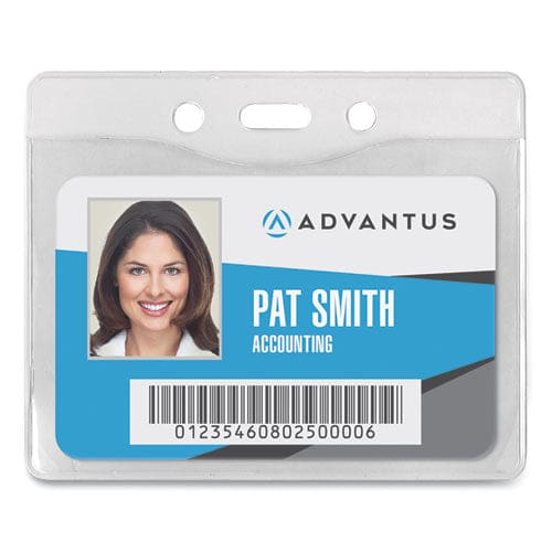 Advantus Security Id Badge Holders Prepunched For Chain/clip Horizontal Clear 4.25 X 3.5 Holder 3.88 X 2.88 Insert 50/box - Office -