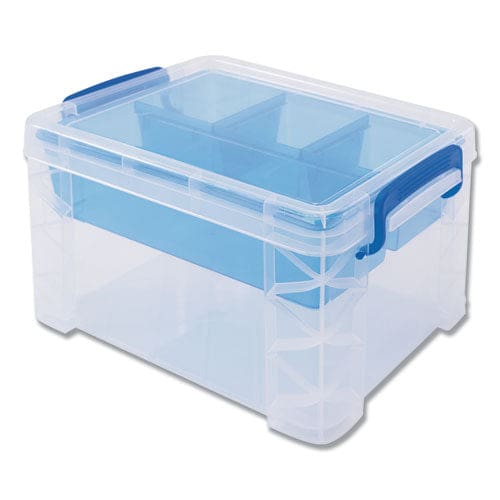 Advantus Super Stacker Divided Storage Box 5 Sections 7.5 X 10.13 X 6.5 Clear/blue - School Supplies - Advantus