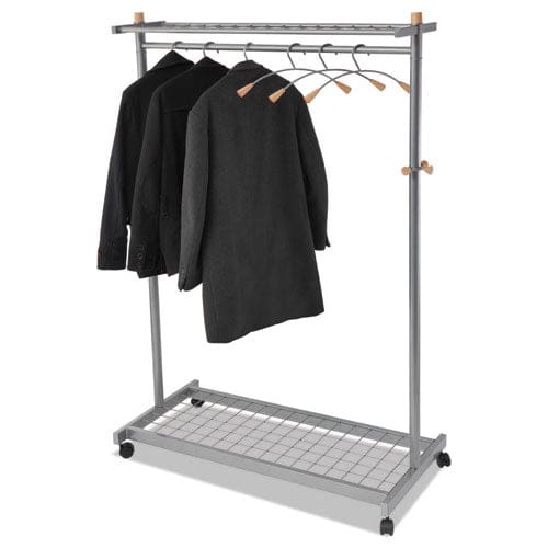 Alba Garment Racks Two-sided 2-shelf Coat Rack 6 Hanger/6 Hook 44.8w X 21.67d X 70.8h Silver/wood - Furniture - Alba™