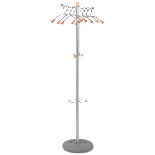 Alba Wavy Coat Tree Six Hangers/two Knobs/four Hooks 18.88w X 14d X 68.5h Silver/wood - Furniture - Alba™