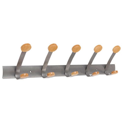 Alba Wooden Coat Hook Five Wood Peg Wall Rack Brown/silver 45 Lb Capacity - Furniture - Alba™