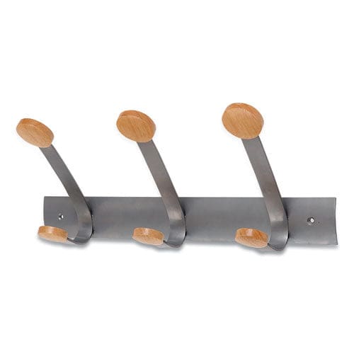 Alba Wooden Coat Hook Three Wood Peg Wall Rack Brown/silver 45 Lb Capacity - Furniture - Alba™