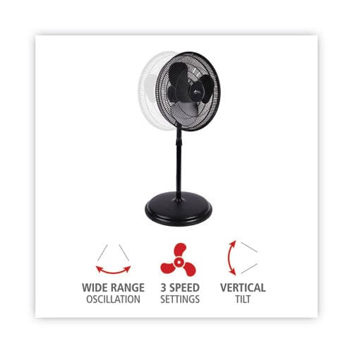 Alera 16 3-speed Oscillating Pedestal Stand Fan Metal Plastic Black - Janitorial & Sanitation - Alera®