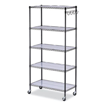 Alera 5-shelf Wire Shelving Kit With Casters And Shelf Liners 36w X 18d X 72h Black Anthracite - Office - Alera®