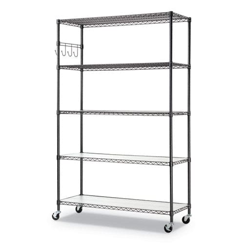 Alera 5-shelf Wire Shelving Kit With Casters And Shelf Liners 36w X 18d X 72h Black Anthracite - Office - Alera®