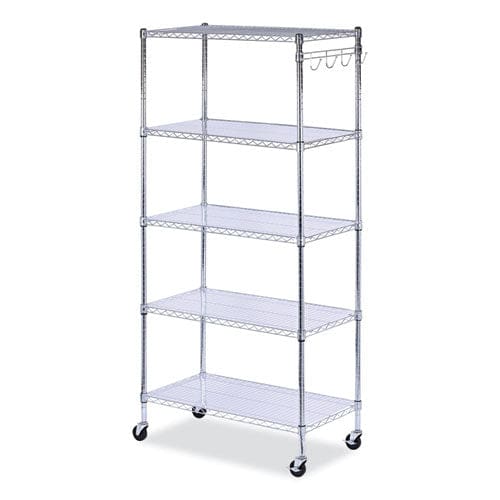 Alera 5-shelf Wire Shelving Kit With Casters And Shelf Liners 36w X 18d X 72h Silver - Office - Alera®