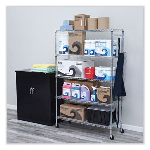 Alera 5-shelf Wire Shelving Kit With Casters And Shelf Liners 48w X 18d X 72h Silver - Office - Alera®