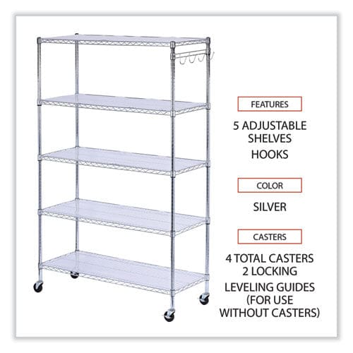 Alera 5-shelf Wire Shelving Kit With Casters And Shelf Liners 48w X 18d X 72h Silver - Office - Alera®