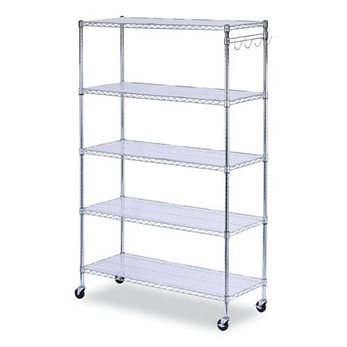 Alera 5-shelf Wire Shelving Kit With Casters And Shelf Liners 48w X 18d X 72h Silver - Office - Alera®