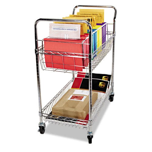 Alera Carry-all Mail Cart Metal 1 Shelf 1 Bin 34.88 X 18 X 39.5 Silver - Office - Alera®