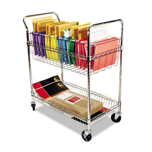 Alera Carry-all Mail Cart Metal 1 Shelf 1 Bin 34.88 X 18 X 39.5 Silver - Office - Alera®