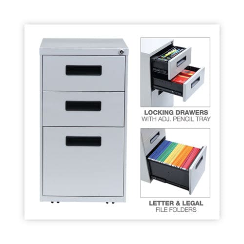 Alera File Pedestal Left Or Right 3-drawers: Box/box/file Legal/letter Light Gray 14.96 X 19.29 X 27.75 - Furniture - Alera®