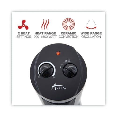 Alera Mini Tower Ceramic Heater 1,500 W 7.37 X 7.37 X 17.37 Black - Janitorial & Sanitation - Alera®