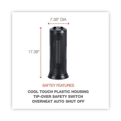 Alera Mini Tower Ceramic Heater 1,500 W 7.37 X 7.37 X 17.37 Black - Janitorial & Sanitation - Alera®