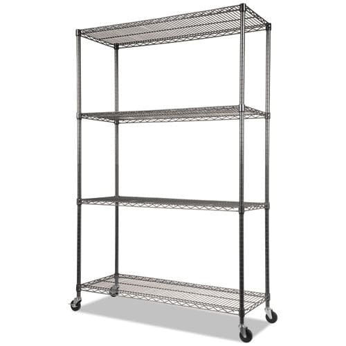 Alera Nsf Certified 4-shelf Wire Shelving Kit With Casters 48w X 18d X 72h Black Anthracite - Office - Alera®