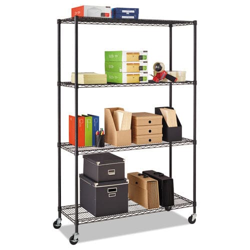 Alera Nsf Certified 4-shelf Wire Shelving Kit With Casters 48w X 18d X 72h Black Anthracite - Office - Alera®