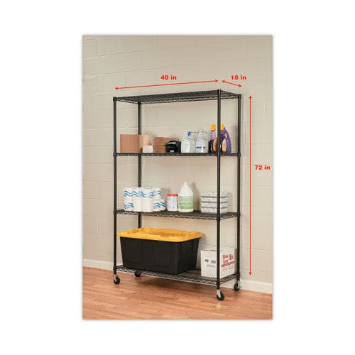 Alera Nsf Certified 4-shelf Wire Shelving Kit With Casters 48w X 18d X 72h Black - Office - Alera®