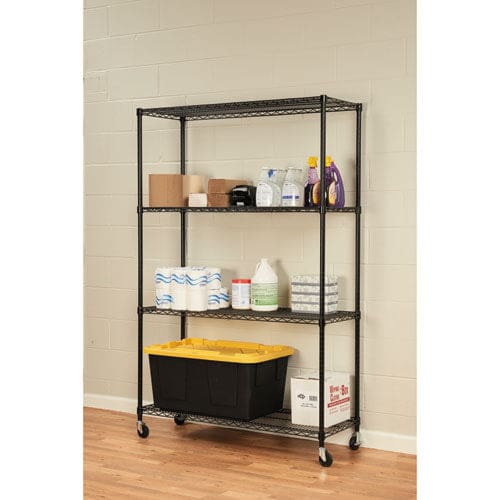 Alera Nsf Certified 4-shelf Wire Shelving Kit With Casters 48w X 18d X 72h Black - Office - Alera®