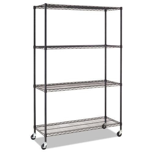 Alera Nsf Certified 4-shelf Wire Shelving Kit With Casters 48w X 18d X 72h Black - Office - Alera®