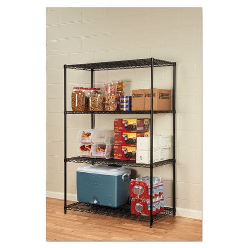 Alera Nsf Certified Industrial Four-shelf Wire Shelving Kit 48w X 24d X 72h Black - Office - Alera®